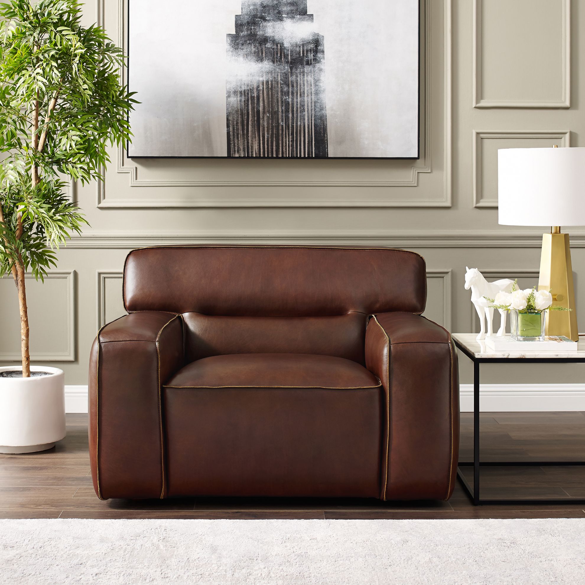 EzReCommerce. Dani Modern Top Grain Leather Chair (Open Box)