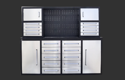 Picture of Steelman 7' Stainless Steel Garage Cabinet Workbench (18 Drawers & 4 Cabinets)